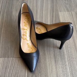 Sam Edelman Tris Pointed Toe Black Leather Pumps Stiletto Heel Size 5.5